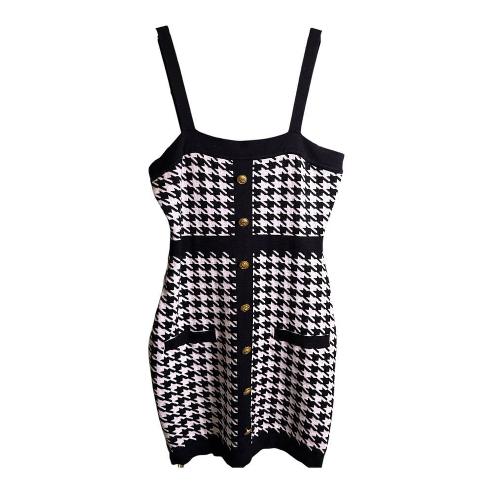 Coco And Shay Black White Houndstooth Knit Button Front Dress Large